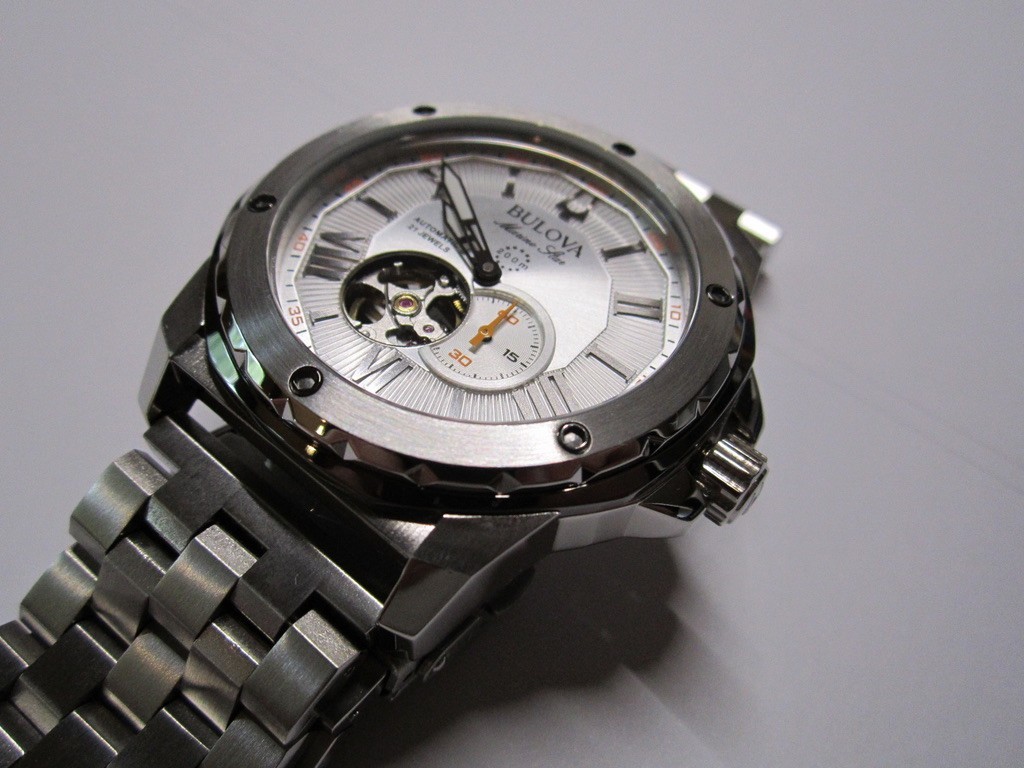 Bulova Marine Star Automatic Silver Dial Thick Stainless Steel Band Mens Watch