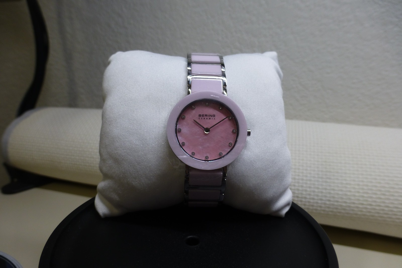 Bering Ceramic Silver Steel and Pink Ceramic Links Women’s Watch. 11422-999