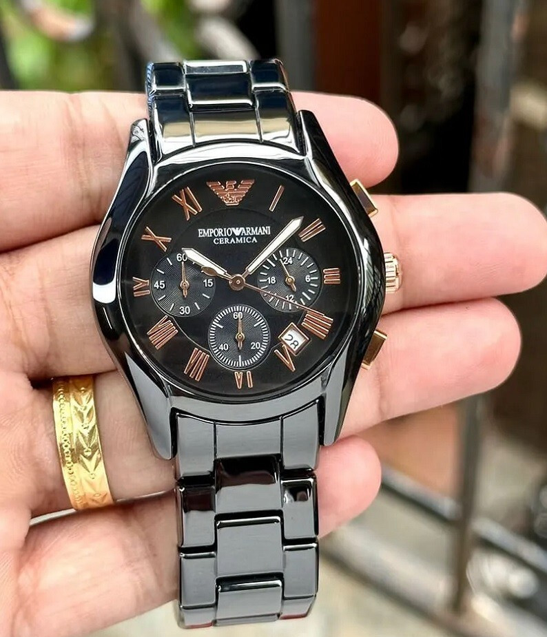 NEW GENUINE EMPORIO ARMANI WOMENS WATCH AR1411 CERAMIC BLACK WITH ROSE GOLD UK