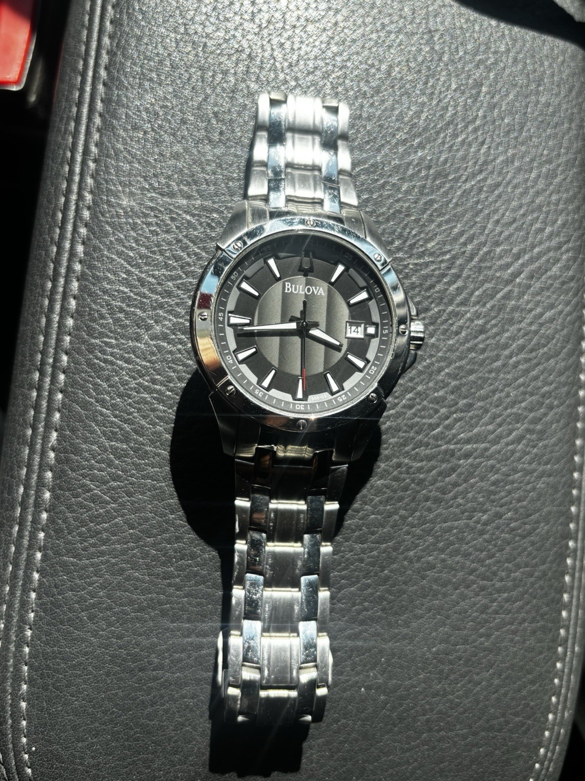 Bulova Men’s Analog Dress Watch Stainless Steel Bracelet Black/Gray Dial Date
