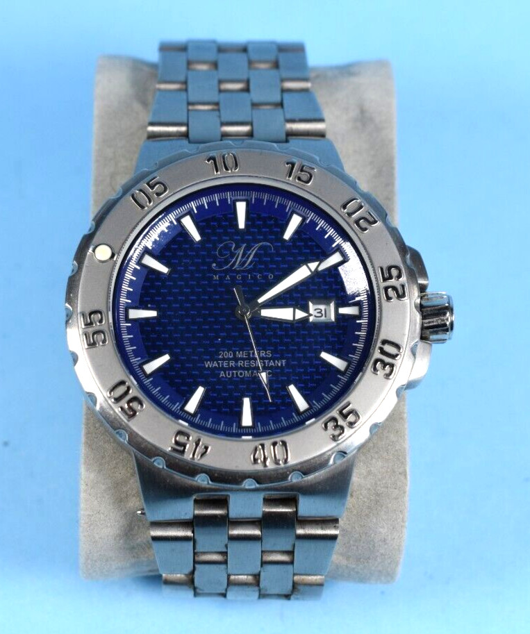 MAGICO MENS AUTOMATIC WATCH Blue Carbon Fiber dial, WR660 Ft 21 JEWELs Miyota