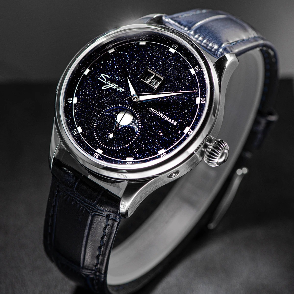 Sugess Moonphase Watch of Men 40mm Automatic Mechanical Wristwatches Origin ST25