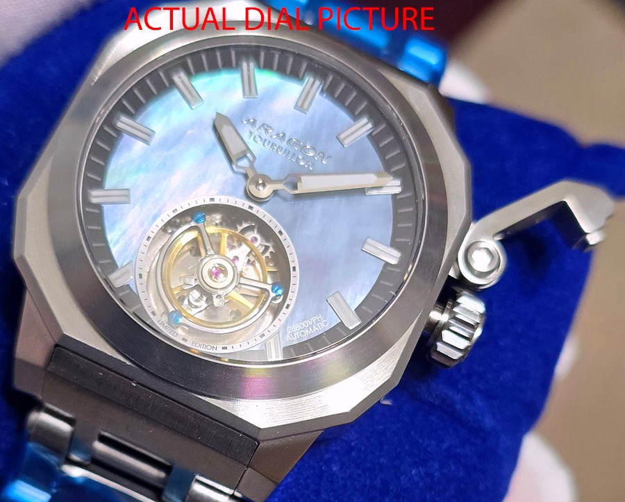 NEW! Aragon Millipede Max Tourbillon Lm’t Edition Watch Black MOP Dial 42mm