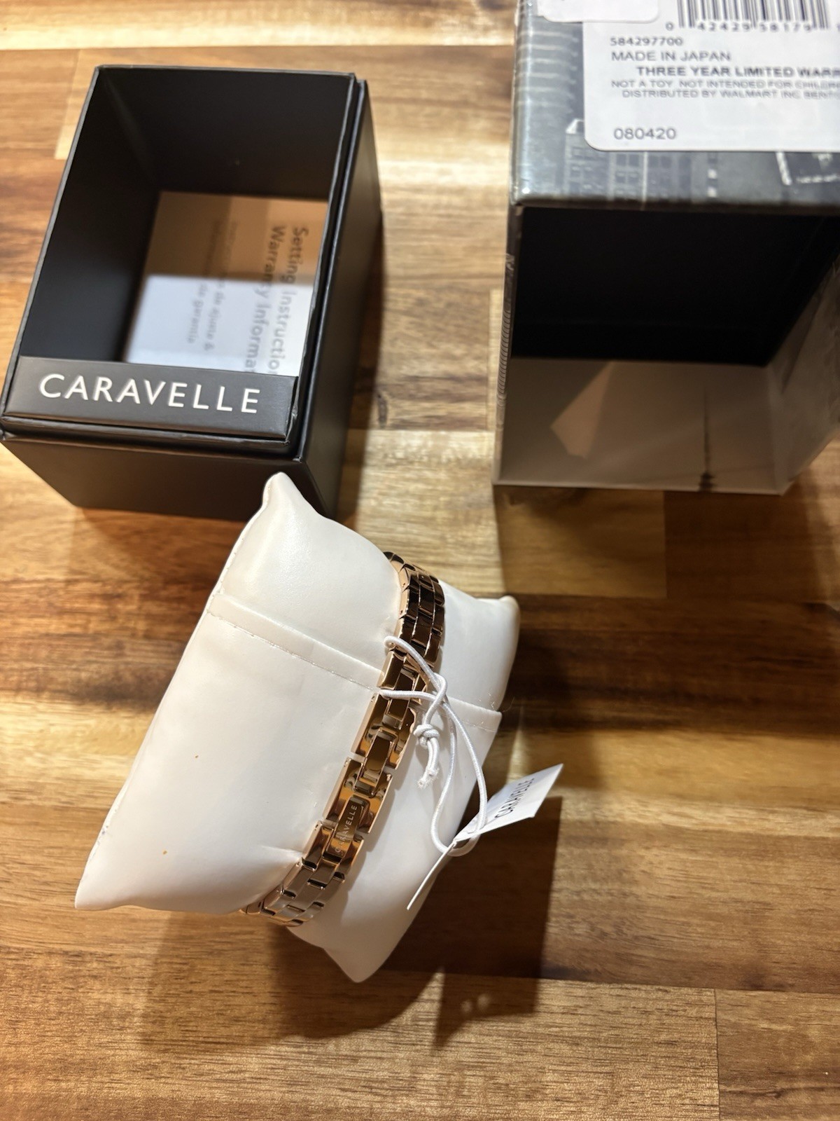 Caravelle Women’s Quartz Analog Rectangular Rose Gold Tone Bracelet Watch w/ Box