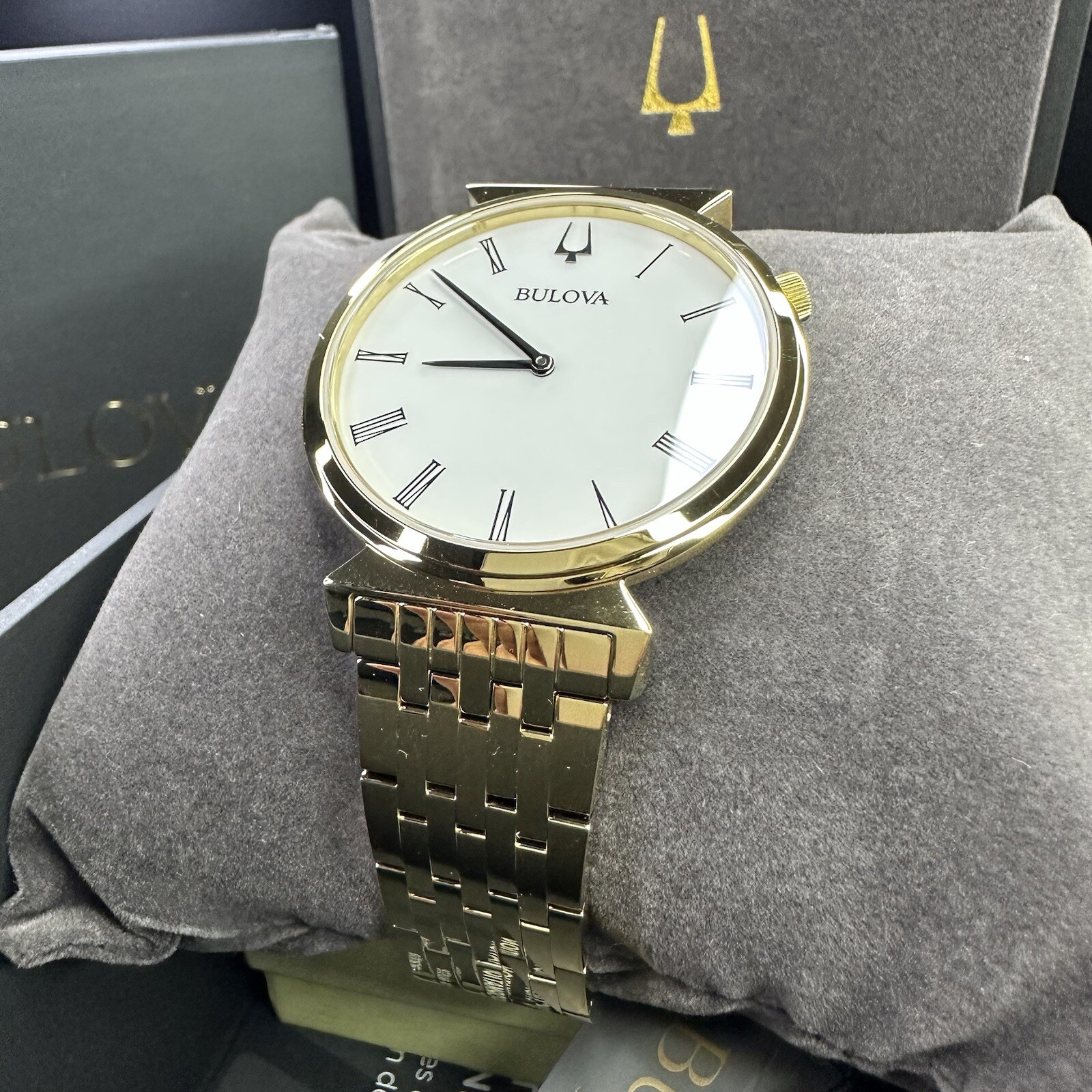 NEW✅SLIM✅ Bulova Regatta Gold Stainless Steel Roman Numerals Men’s Watch 97A153