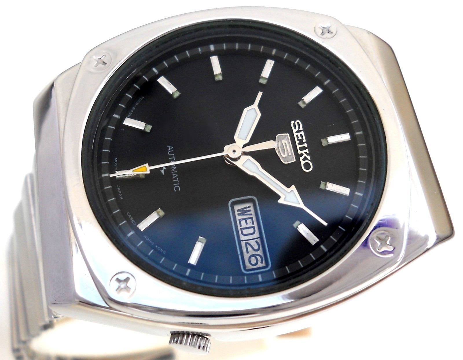 Vintage Seiko 5 Automatic Watch Black Dial Retro Helmet Case Caliber 7009