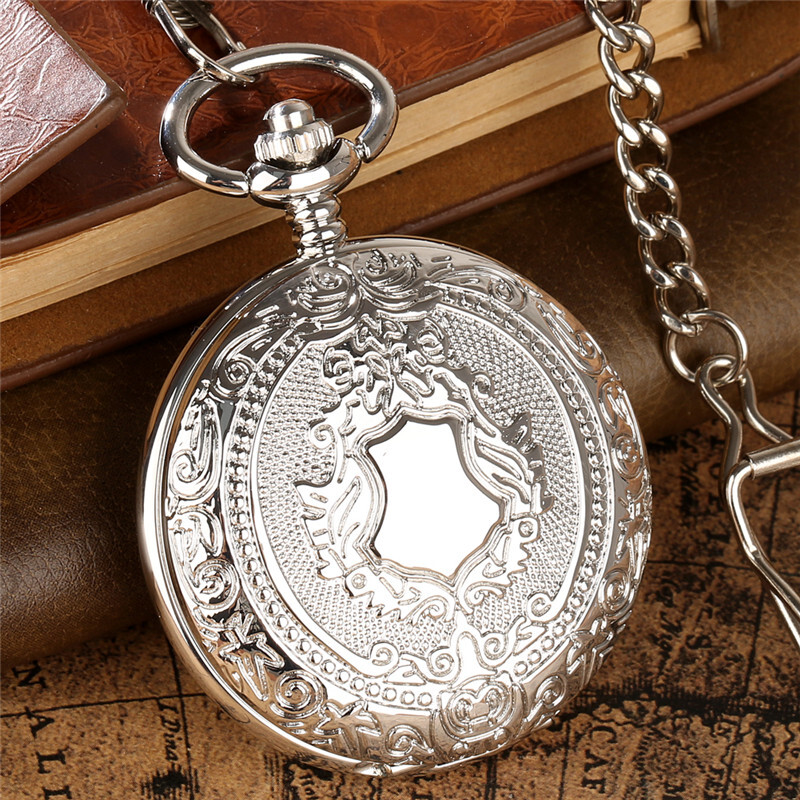 Vintage Steampunk Silver Hand Winding Mechanical Pocket Watch Shield Chain Gift