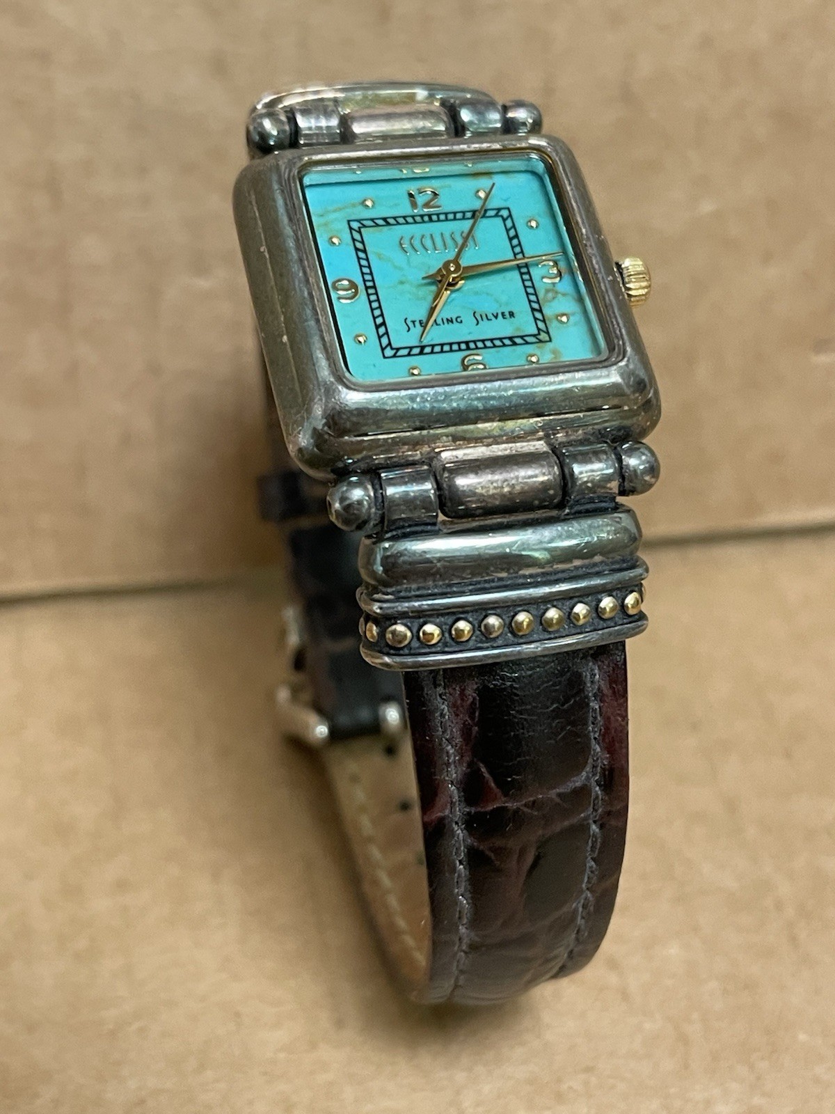 ECCLISSI Sterling Silver 925 Ladies Quartz Wrist Watch Turquoise Face 22490