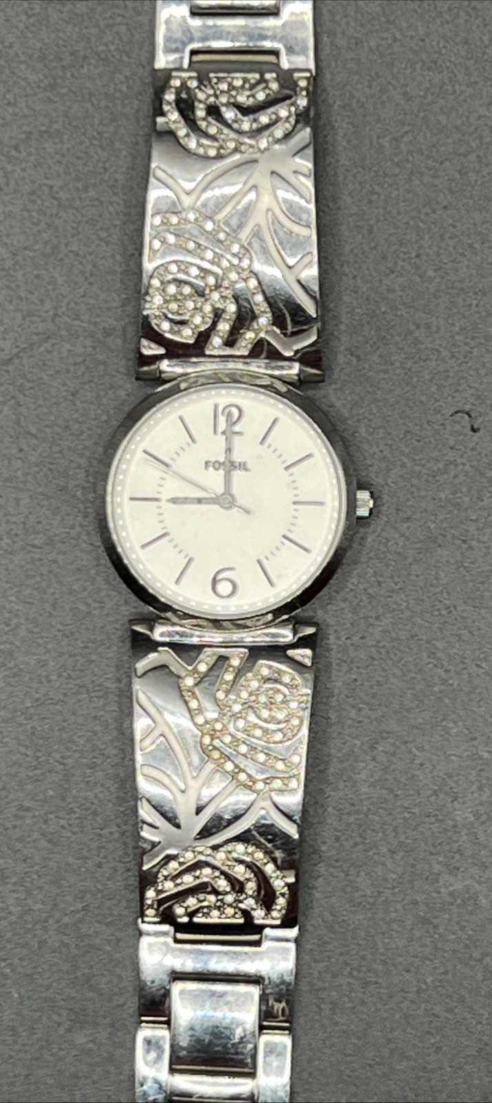 Fossil ES-2763 Women’s Watch Silver Tone Floral Bracelet 30mm Quartz Analog