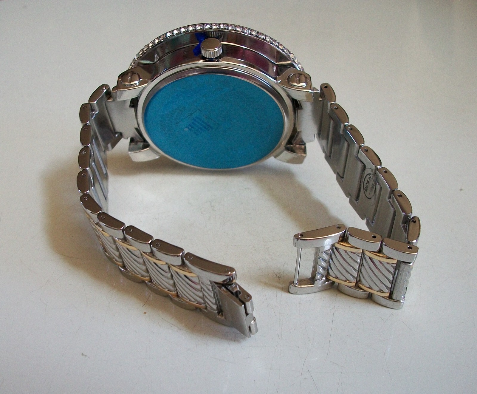 Men’s Gold & Silver Finish Clear & Red Bling Fashion Dress Up Party Watch