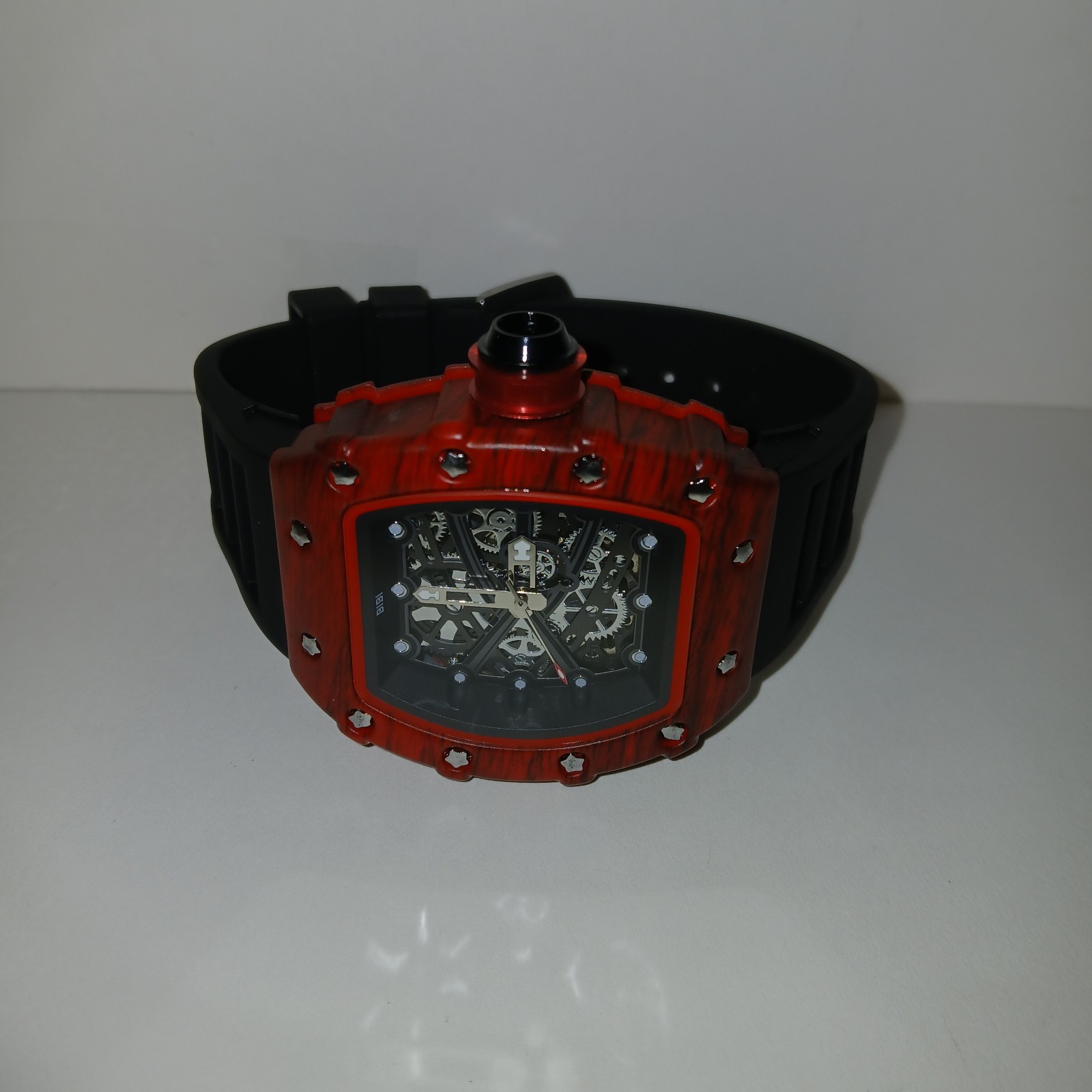 BiBi Quartz Watch Grey Dial Black Red Case Black Strap B0041