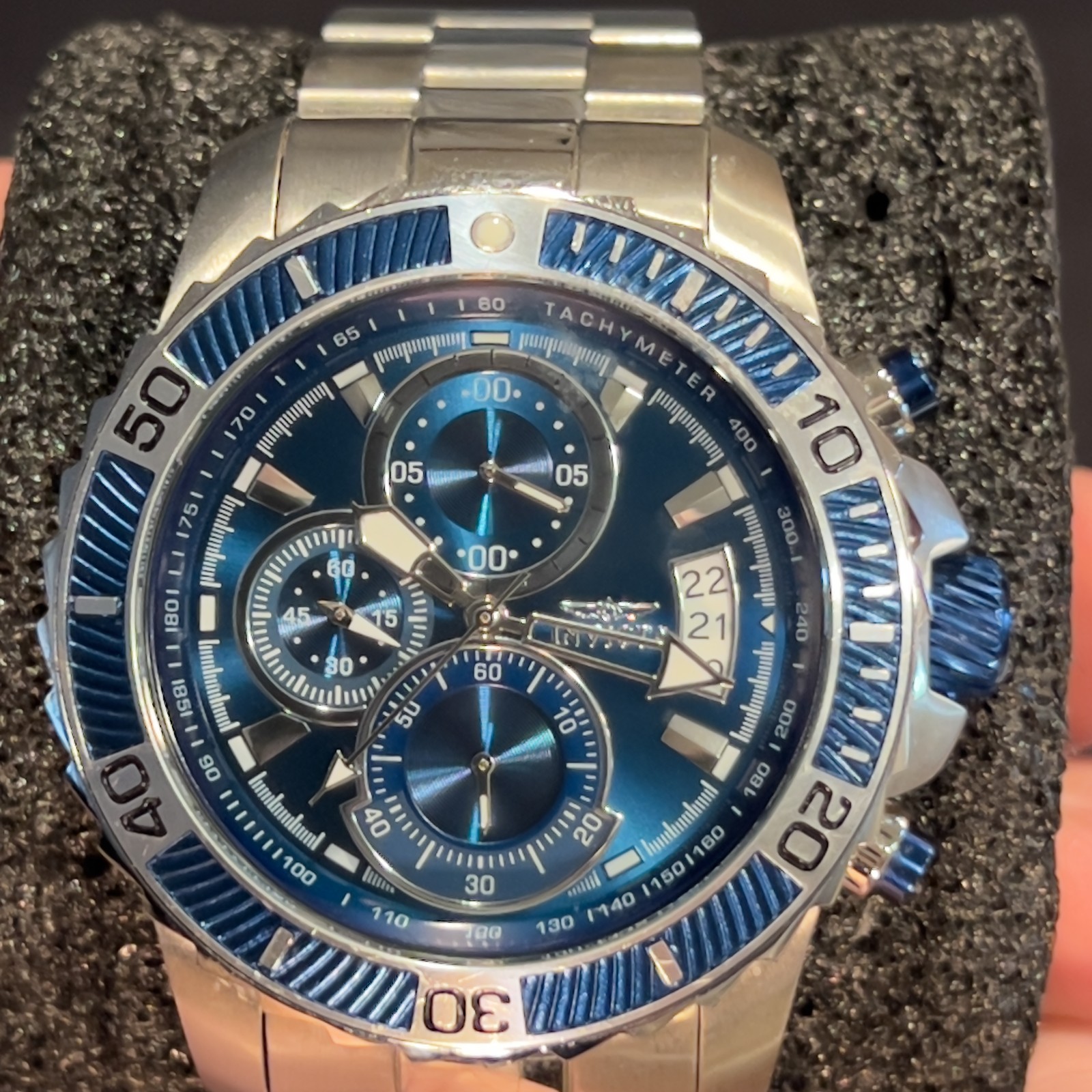 Invicta Pro Diver SCUBA 22413 Blue Chronograph Watch 45mm Stainless Mens
