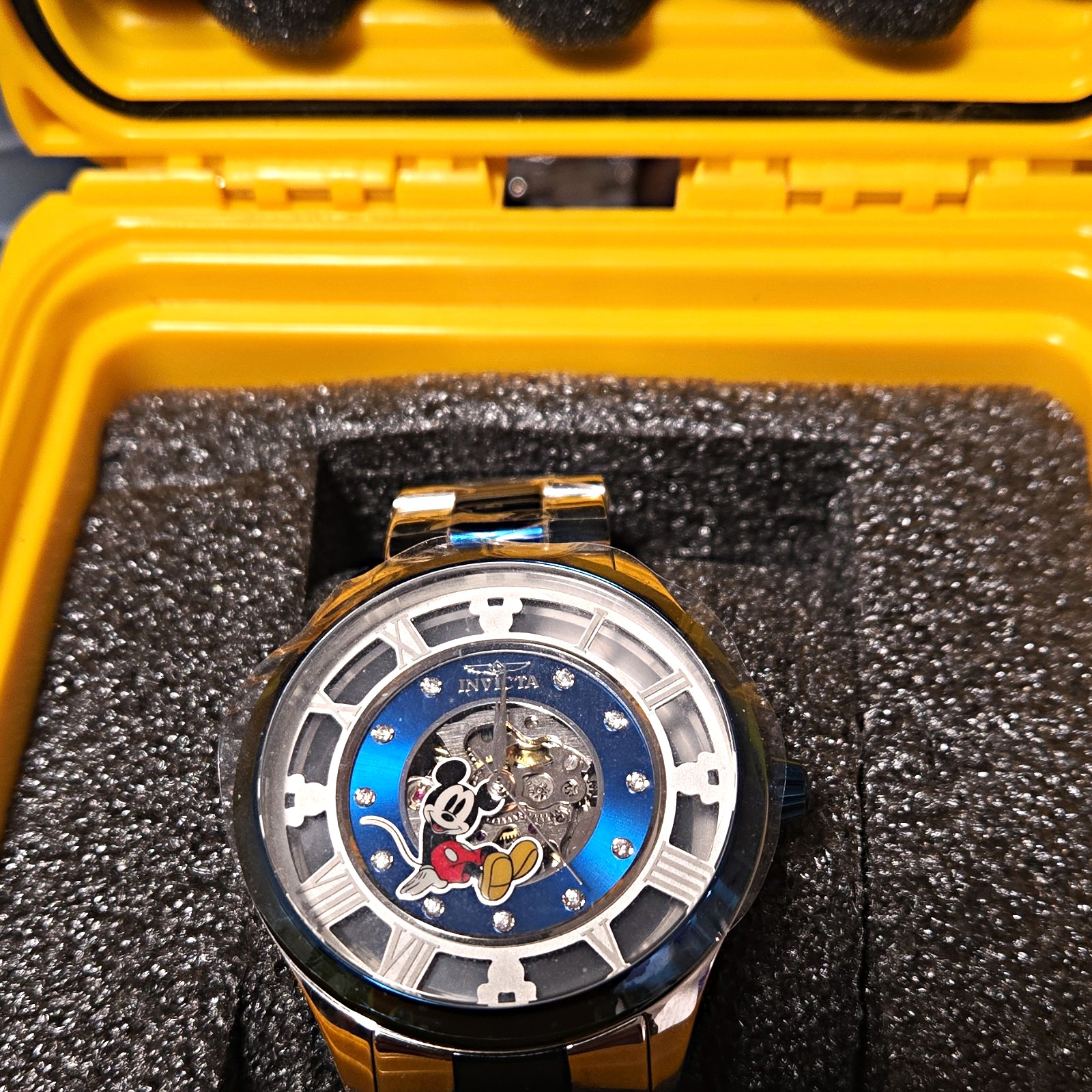 Invicta Disney Mickey Mouse Automatic 300m Blue Skeleton Dial Steel 47mm