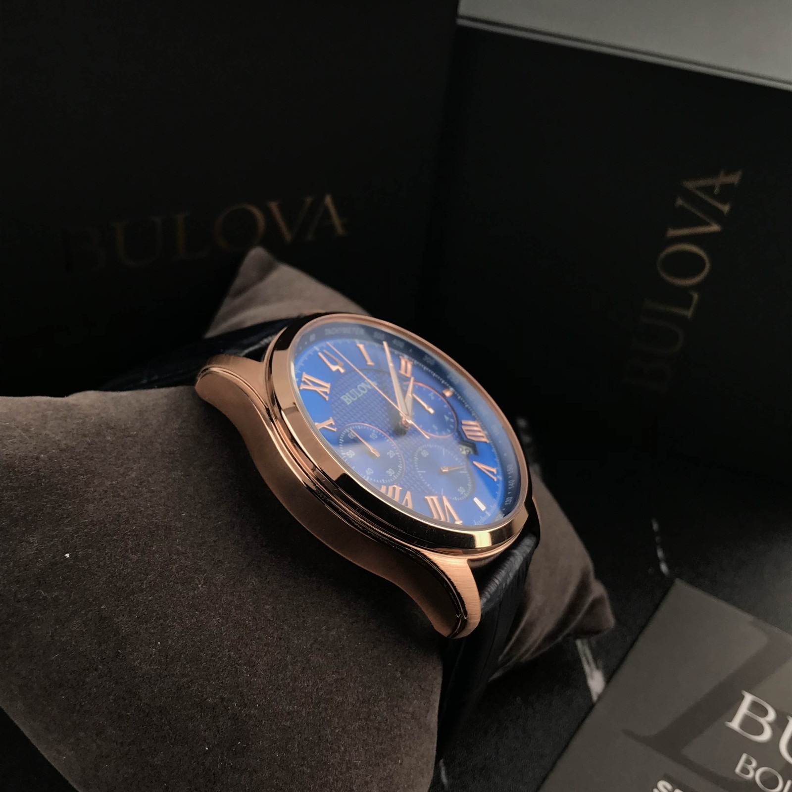 Bulova 97B170 Wilton Classic Chronograph Blue Dial Men’s Steel Quartz Watch 45mm