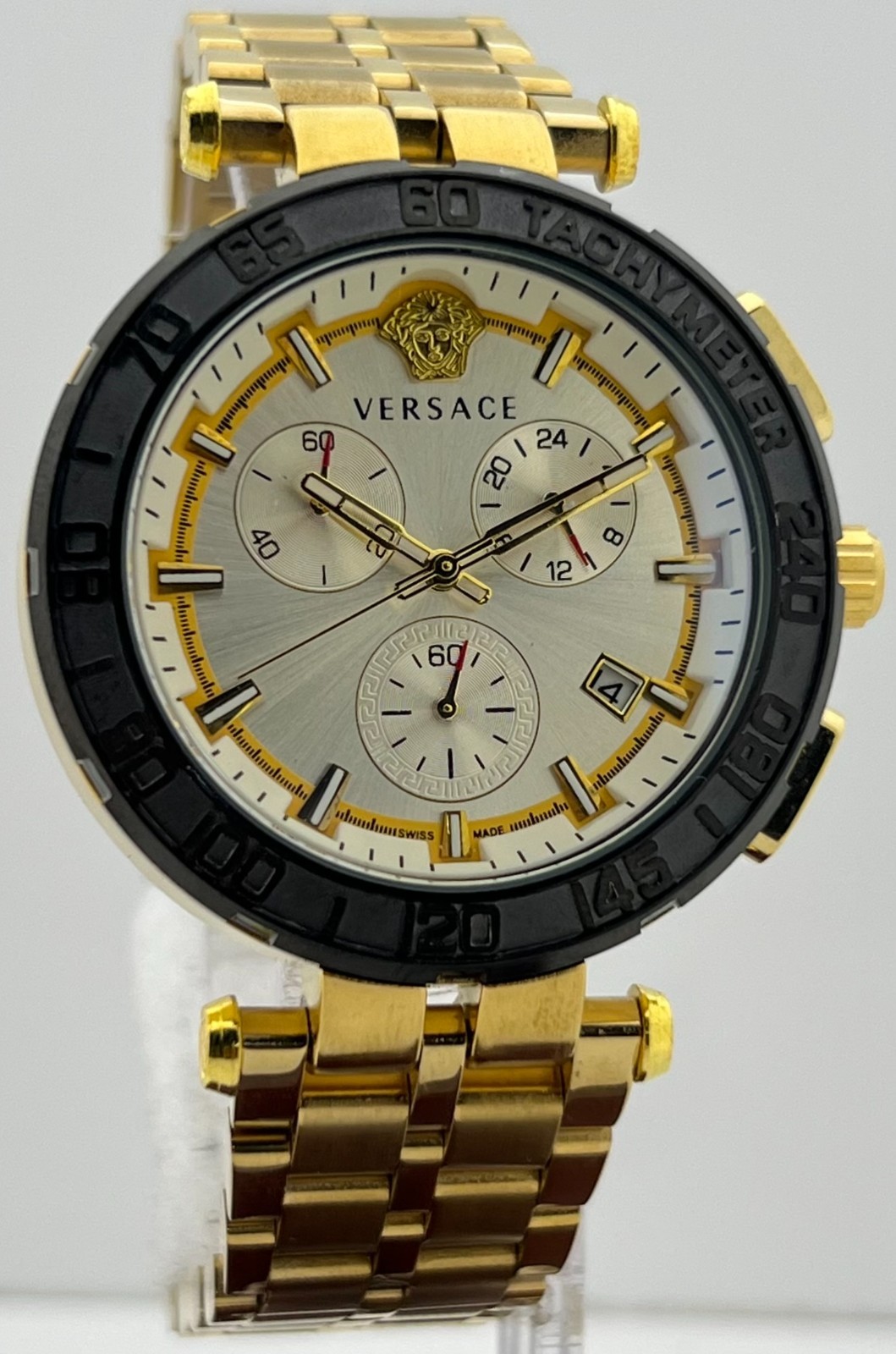 Premium Men’s Versace Greca Chronograph White Dial Date Working Wristwatch