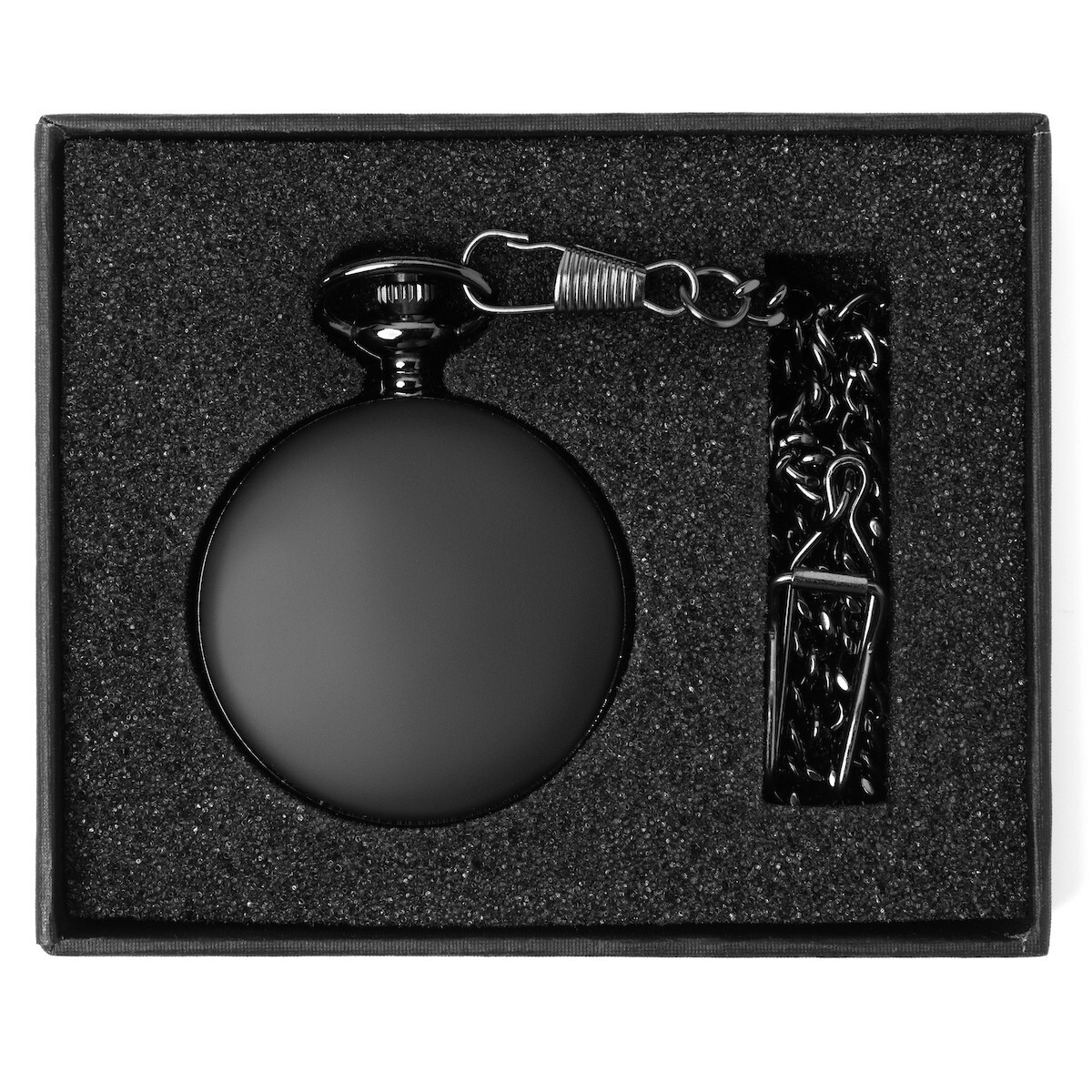 Matte Black Pocket Watch with Removable Chain in Gift Box