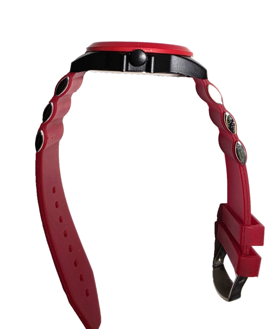 STRADA Japanese Movement Railway Track Pattern Watch with Red Silicone Strap