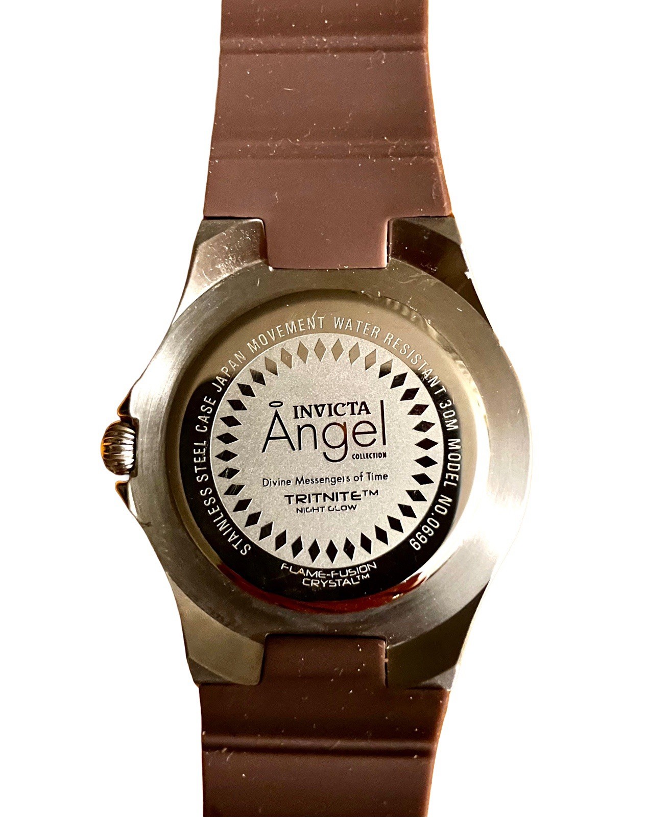 INVICTA ANGEL 0699 TRITNITE Flame Fusion Crystal Day Date Watch Needs Battery