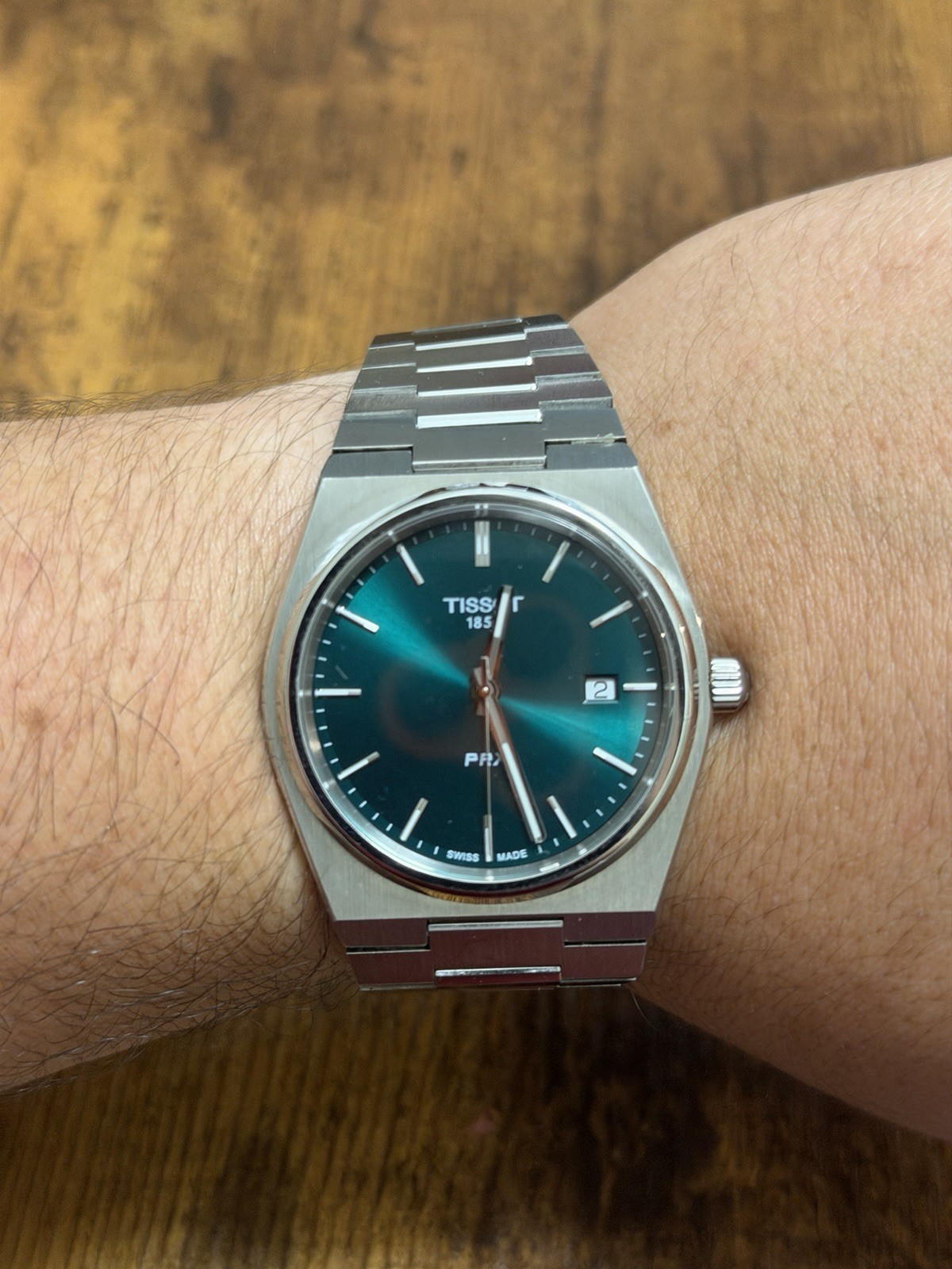 Tissot PRX Quartz 40mm Green Sunburst Dial Date Swiss Made Steel Bracelet
