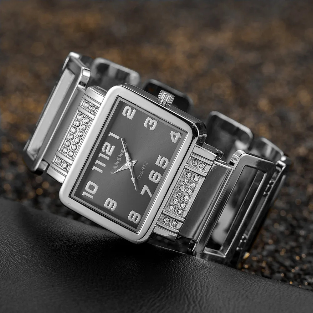 Cansnow Rectangle Ladies Wristwatch Gold Silver Bangle Watches for Women