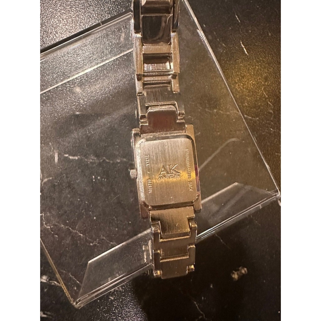 Chic Anne Klein Ladies SilverTone Watch Black Face Stud Hour Markers 6.5″ length