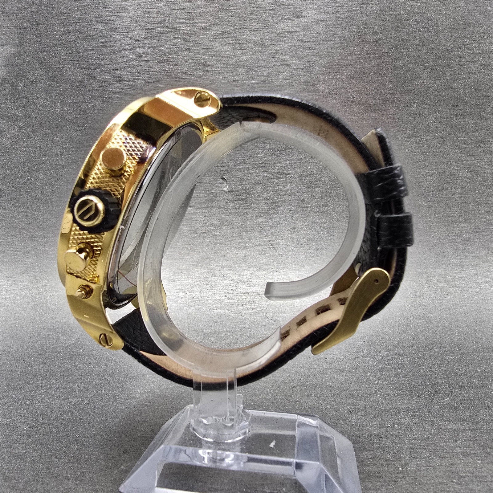 Diesel Mr. Daddy Watch Men 52mm Black Dial Gold Chronograph Digital New Battery