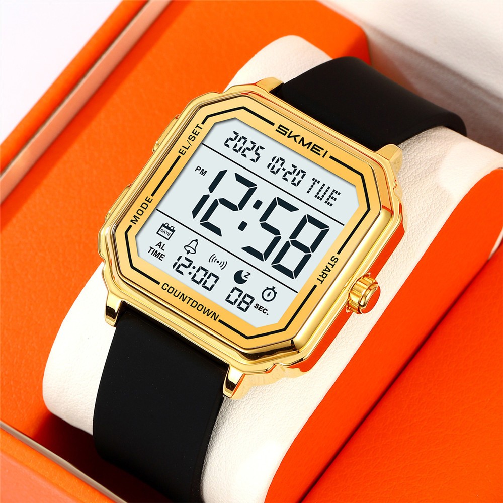 SKMEI Men Watch Rectangle Digital Wristwatch 2Time Male Steel LED Alarm Watches