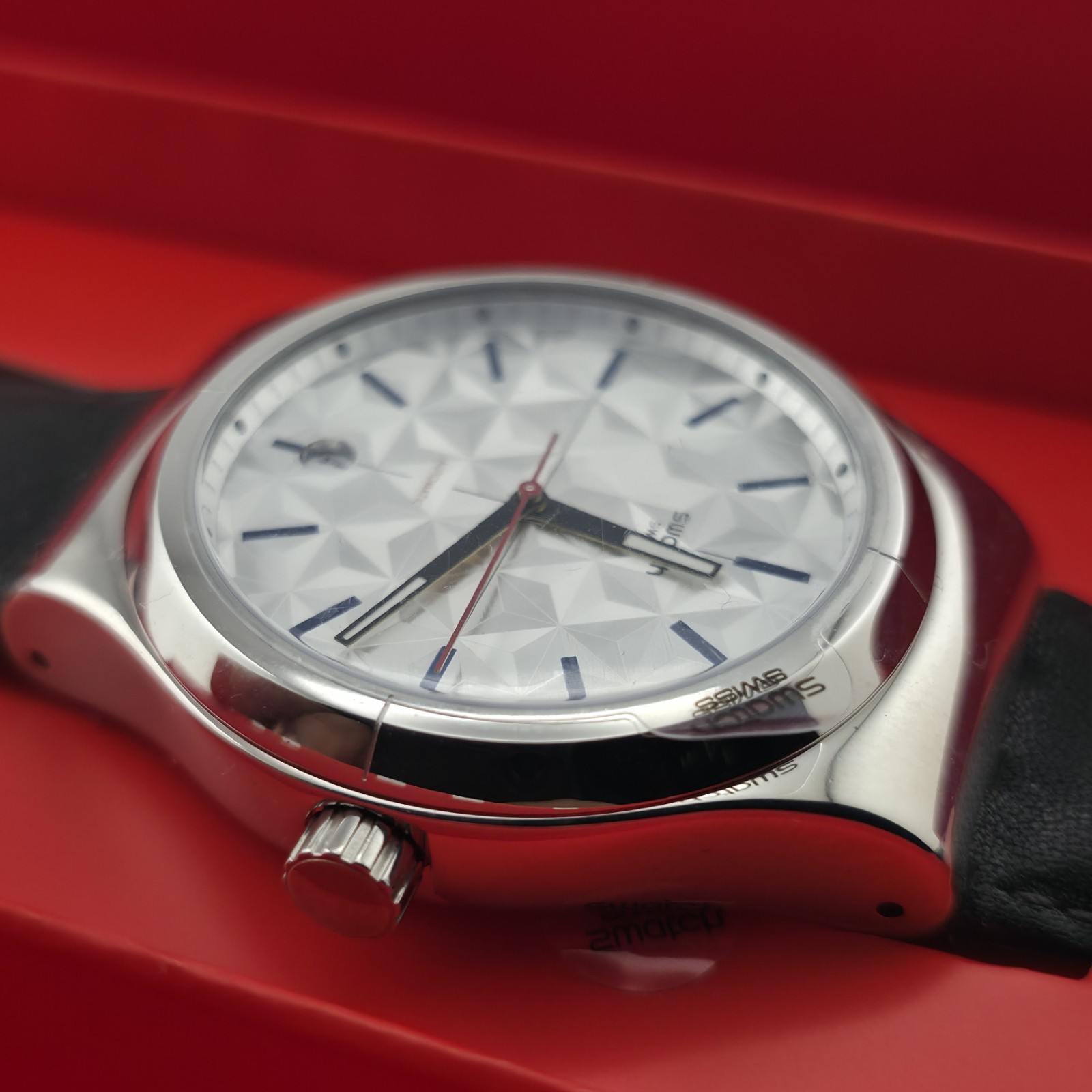 Swatch Sistem51 Automatic Puzzle YIS408 42mm Silver Dial Leather Strap New
