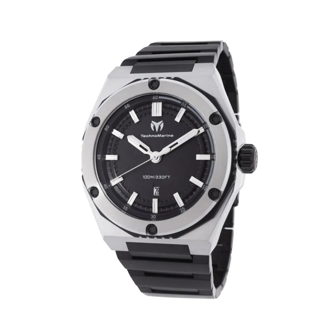 TechnoMarine Coral Legacy 45 mm Watch TM-416089 Black Stainless Steel NIB $475