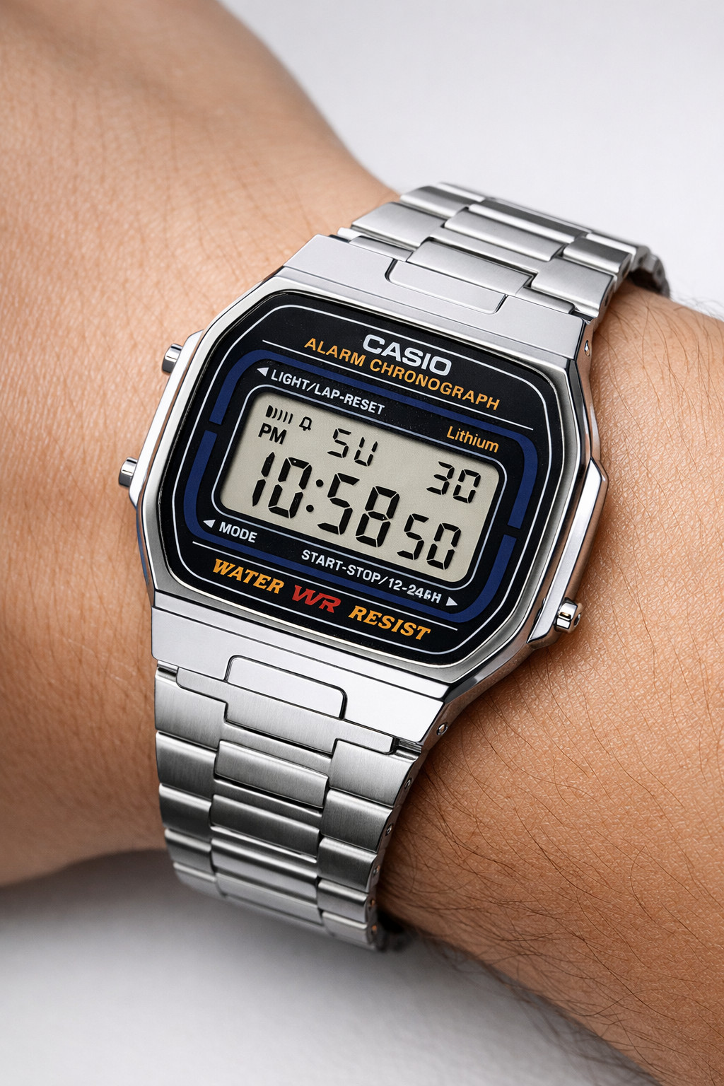 Brand New CASIO Digital Wrist Watch A164WA-1QJH Stainless Steel Band