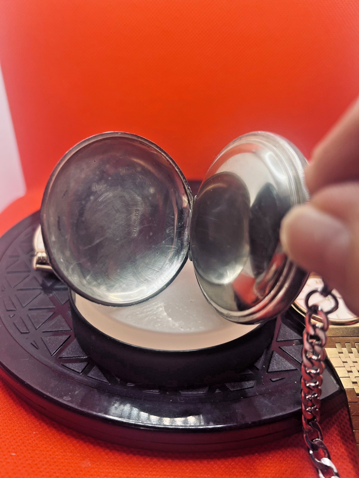 ANTIQUE ELGIN Sterling SILVER HUNTER POCKET WATCH + Stainless Steel Chain