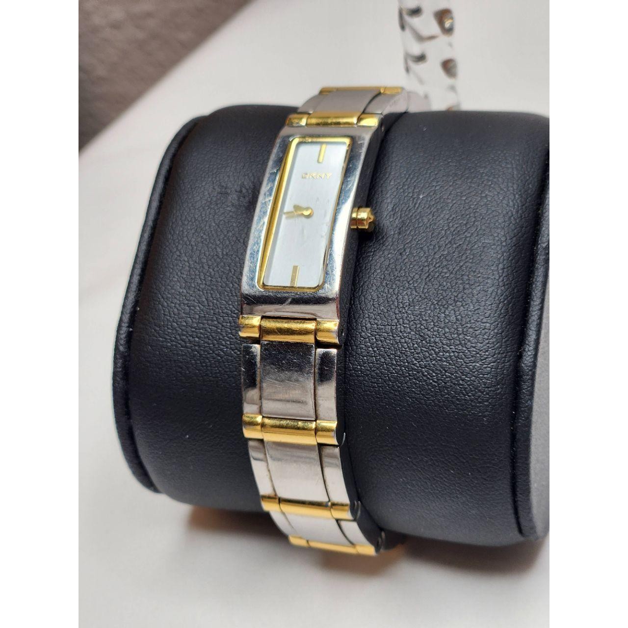 DKNY Womens Watch Gold Silver White Rectangular Fold-over Clasp Vintage