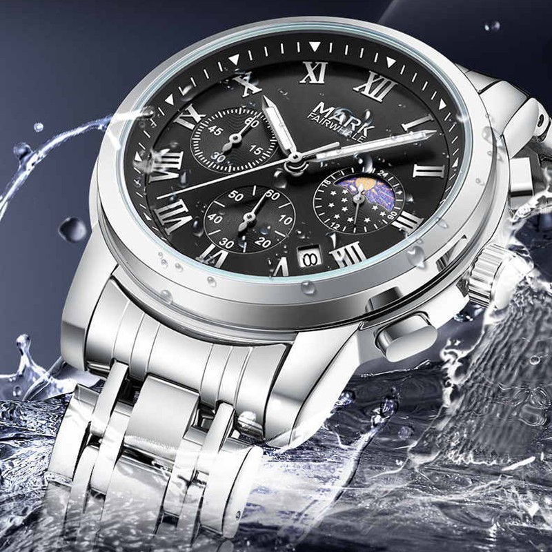 MARK FAIRWHALE Men’s Gift Calendar Moon Phase Chronograph Luminous Quartz Watch