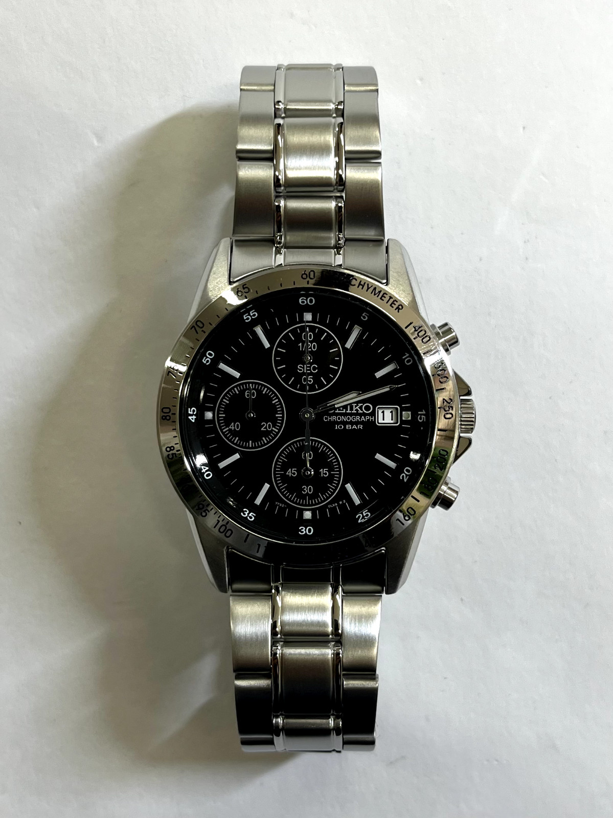 SEIKO Chronograph SND367PC Black Silver Men’s Watch New Free Ship Fedex DHL