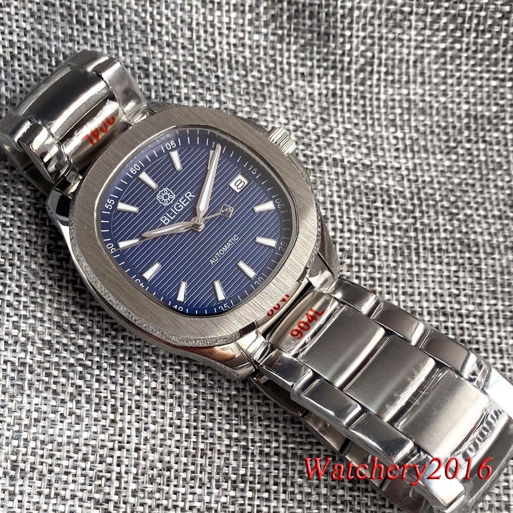 40mm Square Bliger Blue Green Black White Dial Japan NH35A Automatic Mens Watch
