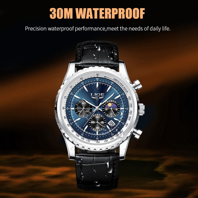 Men Watch Quartz Date Luminous Chronograph 3ATM Waterproof Man Wristwatch Boxed