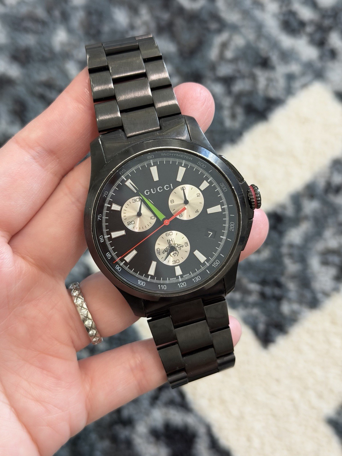 Auth GUCCI G-timeless Chronograph XL Black Dial Men’s Watch Bee Watch