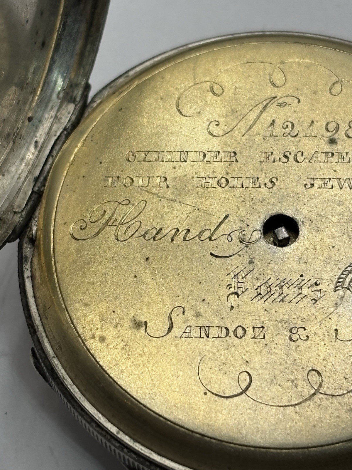 Antique Sandoz & Son Paris Silver Cylinder Key Wind Pocket Watch Fancy Dial