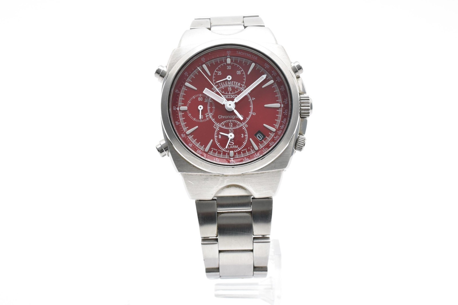 【NEAR MINT】SEIKO Chronograph 7T32-9000 SUS Telemeter Quartz Watch Red Dial Japan