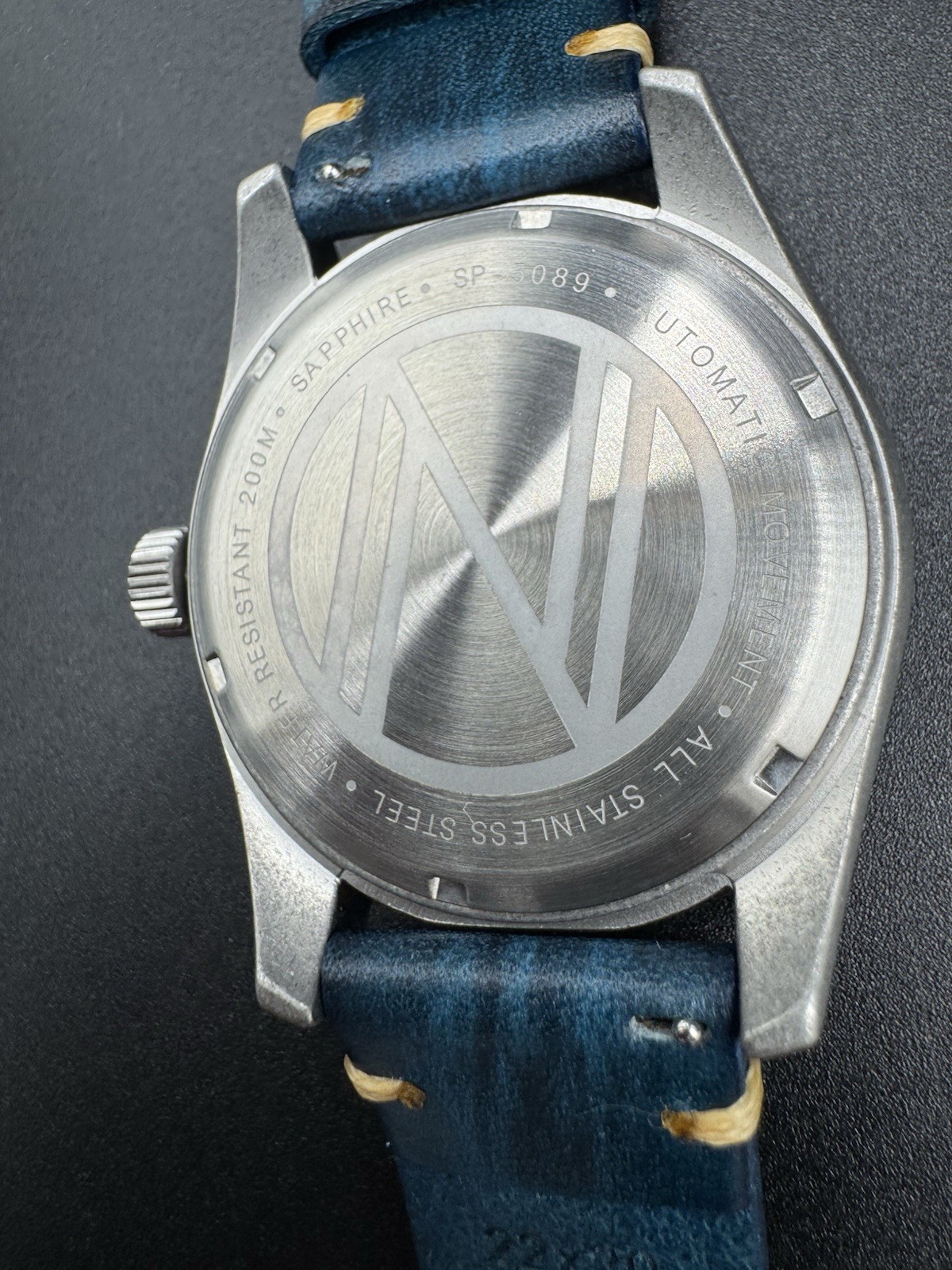 Spinnaker Wreck Auto Diver Oxidized Blue Leather Strap 44mm Watch Near Mint Cond