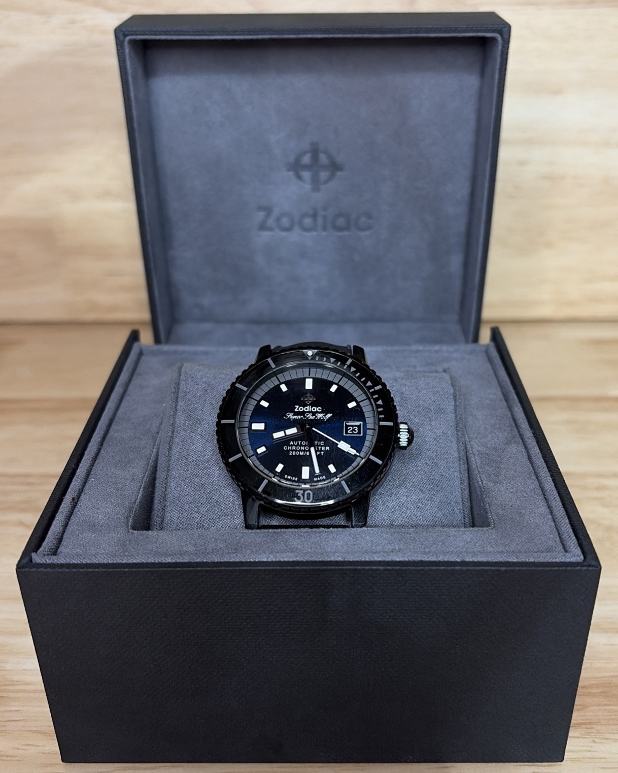 Zodiac Super Sea Wolf Black Ceramic Diver Automatic Blue Dial ZO9595