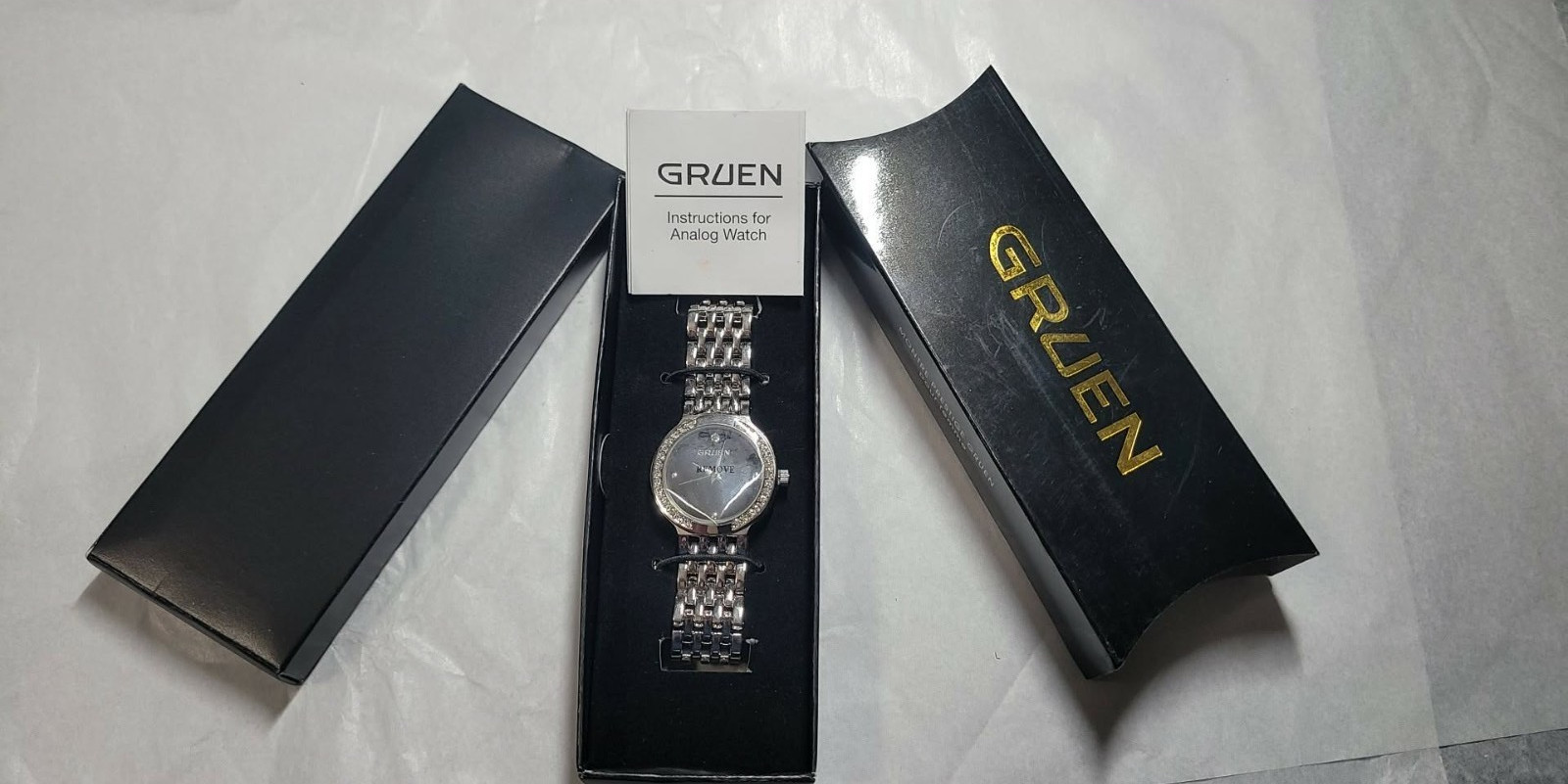 Gruen Women’s Designer Silver & Black Watch Brand New