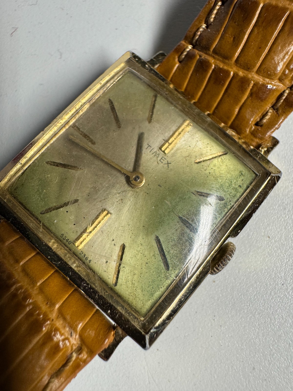 Timex Vintage 1964 Super Thin Square Aluminum Wind Up 26MM PATINA Runs Good
