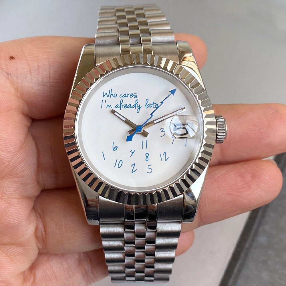 Black 20ATM Diver 36mm 39mm Japan NH35 Automatic Men Watch Blue White Text Dial