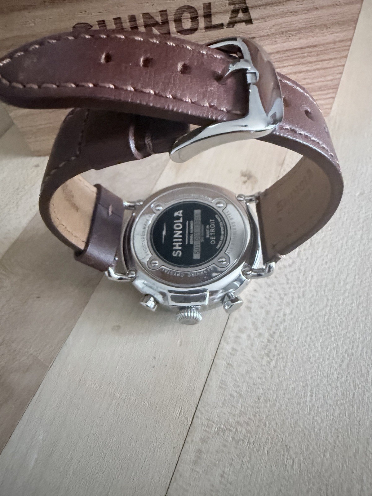 Shinola Runwell Argonite Chronograph 45mm Blue Dial Brown Leather Strap