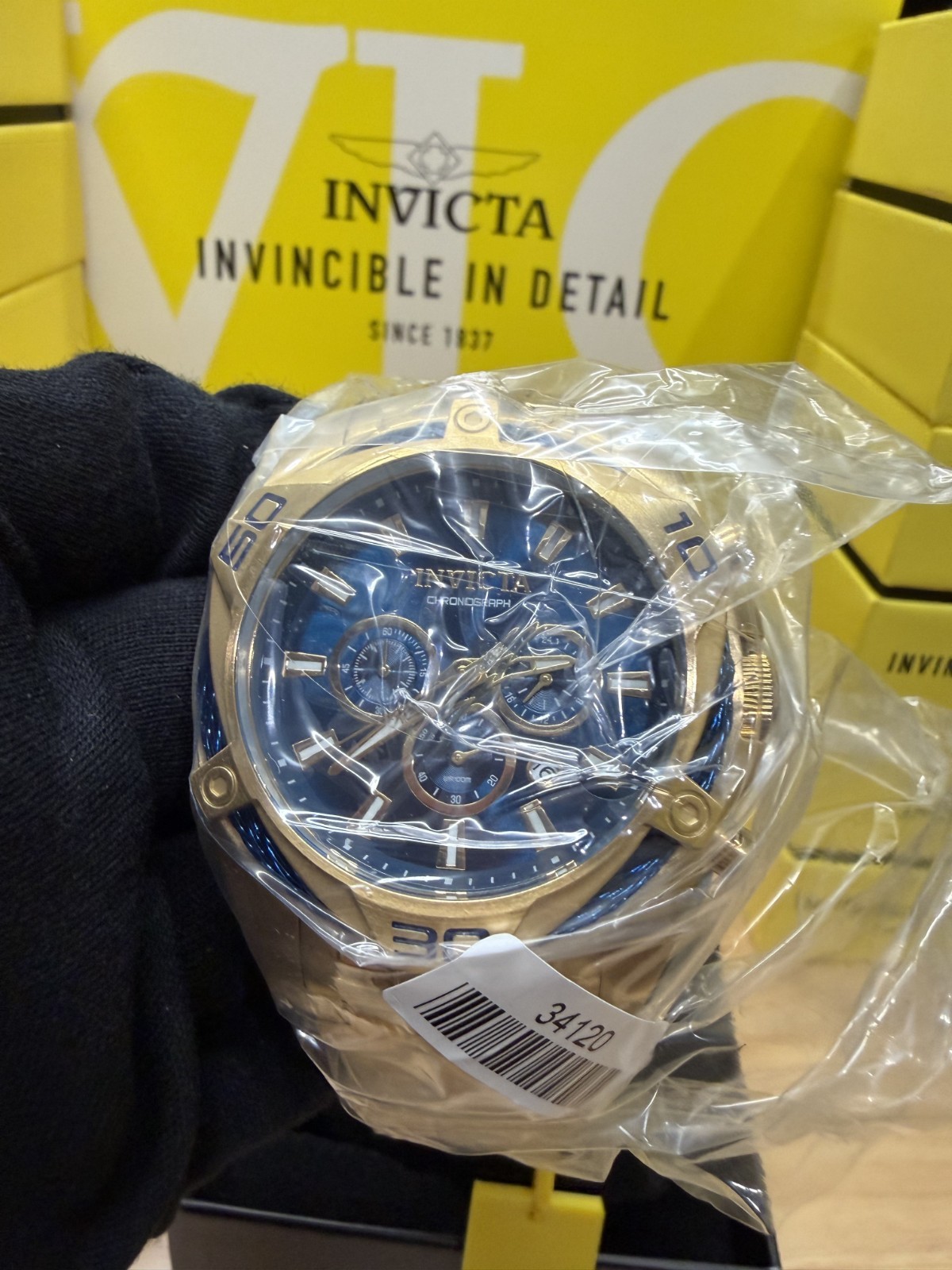 Invicta Bolt Tensora 34120 Men’s 50mm Gold Stainless Steel Cable Bezel Blue Dial