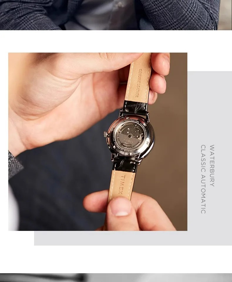TIMEX Watch Men Automatic Mechanical Fashion Sports Waterproof Leather Strap