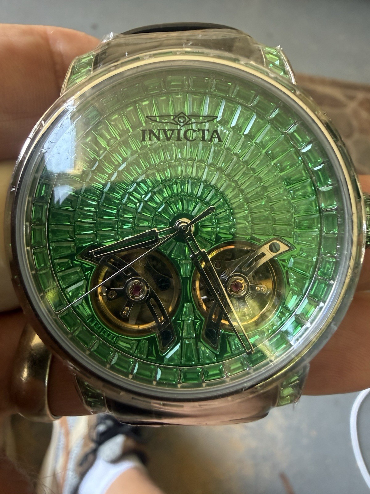 Invicta Objet D Art Lithocrat Automatic 45mm Green Dial Black Lther Strap(69456)