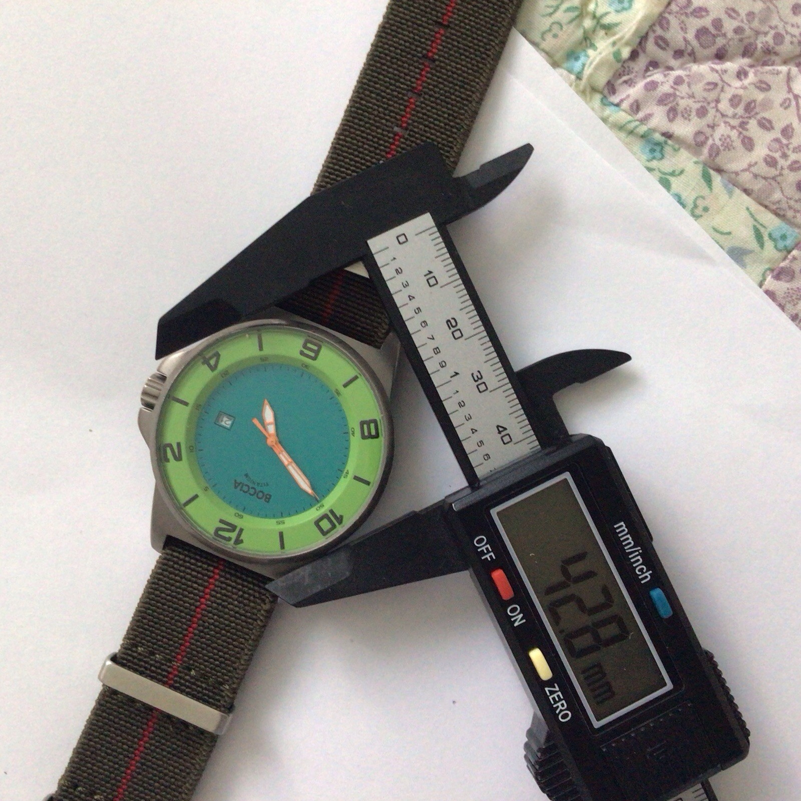 Boccia ID Titanium Men’s Two Tone Green Blue Watch Brown Stretch Canvas Band