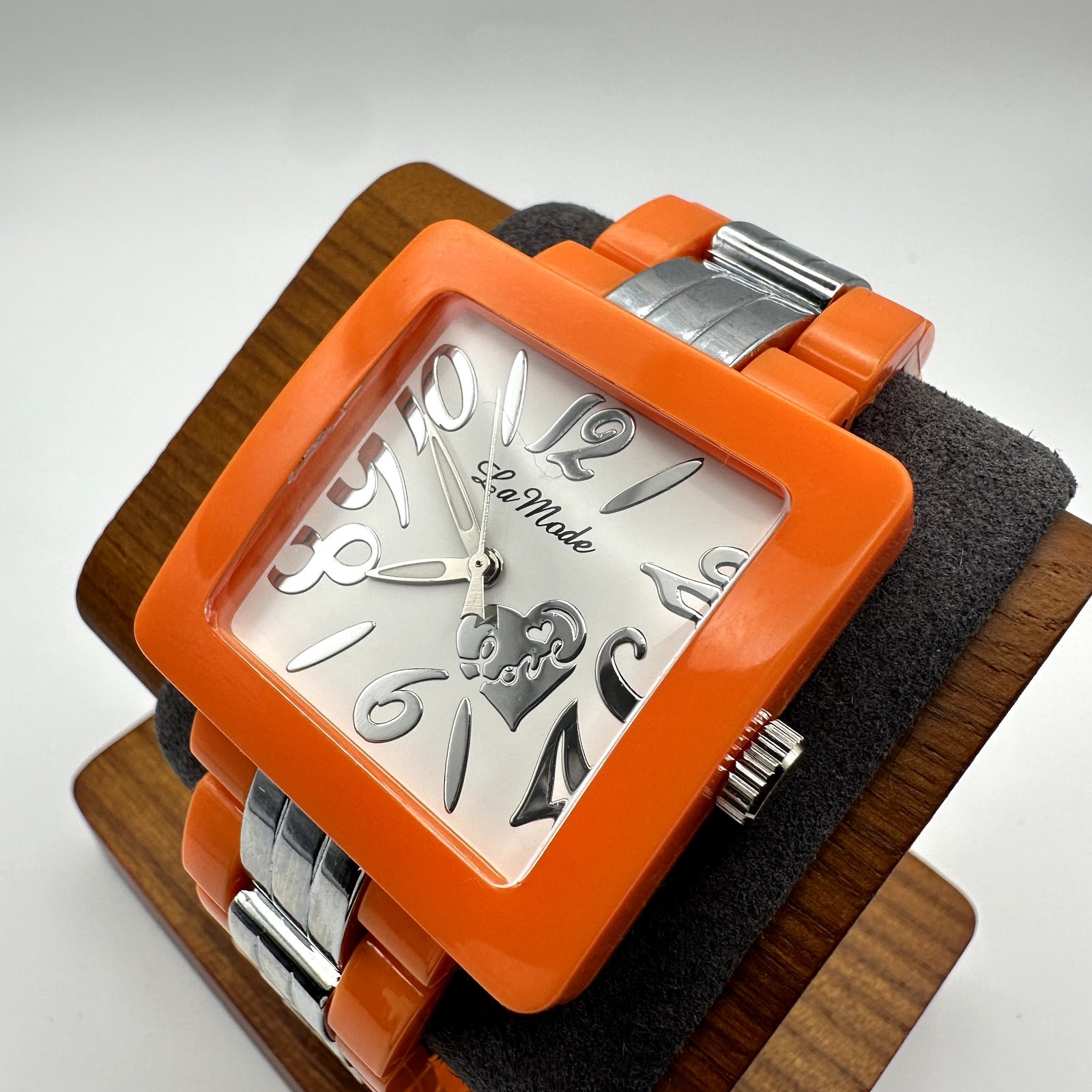 La Mode Women’s Orange Square Quartz Watch Silver Tone Bracelet